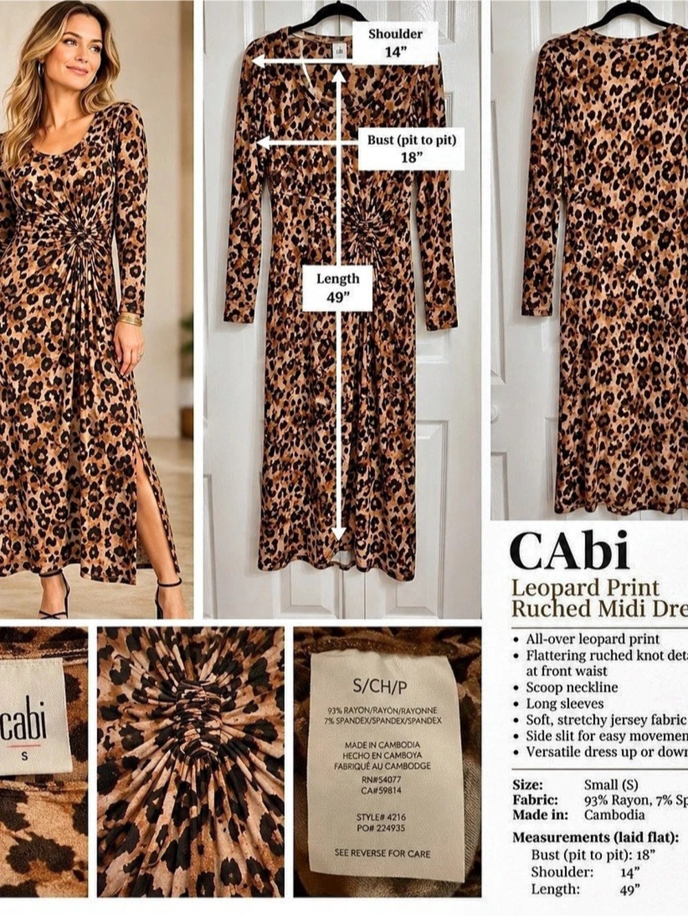 Cabi Selma Dress Leopard Print Midi Small #177
